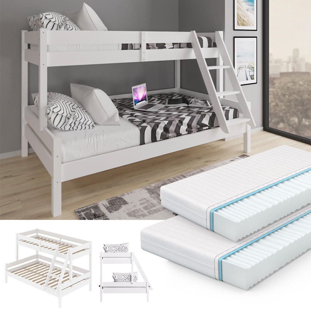 ETAGENBETT Everest Weiß 140x200/90x200 cm mit 2 Matratzen - Weiß, Holz (140/200cm) - VitaliSpa