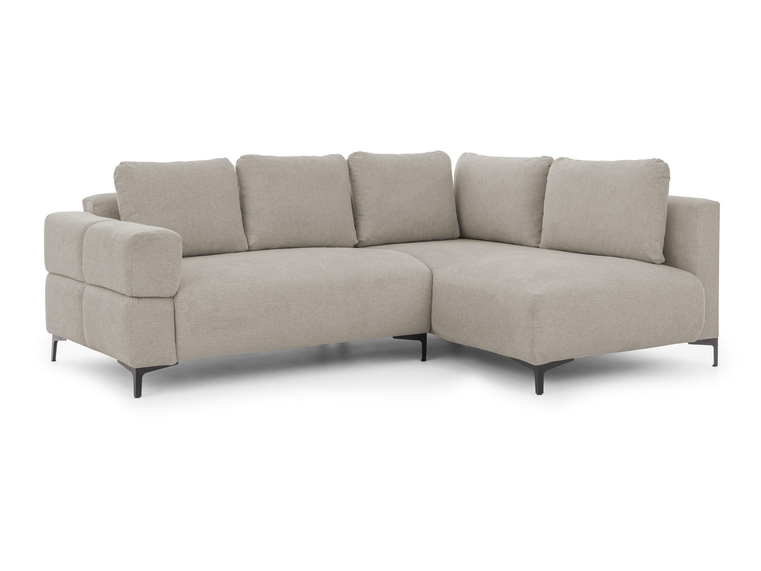 ECKSOFA Cardea in Bubble-Optik aus weichem Taupe Strukturstoff mit hohem Sitzkomfort - Ottomane rechts - Taupe/Schwarz, Holz/Textil (230/170cm) - S-Style Möbel