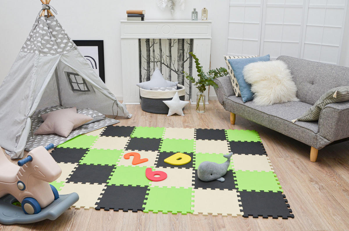 SPIELMATTE ab Null - 270/90 cm Puzzlematte Schwarz - Multicolor, Kunststoff (30/30cm) - Littletom