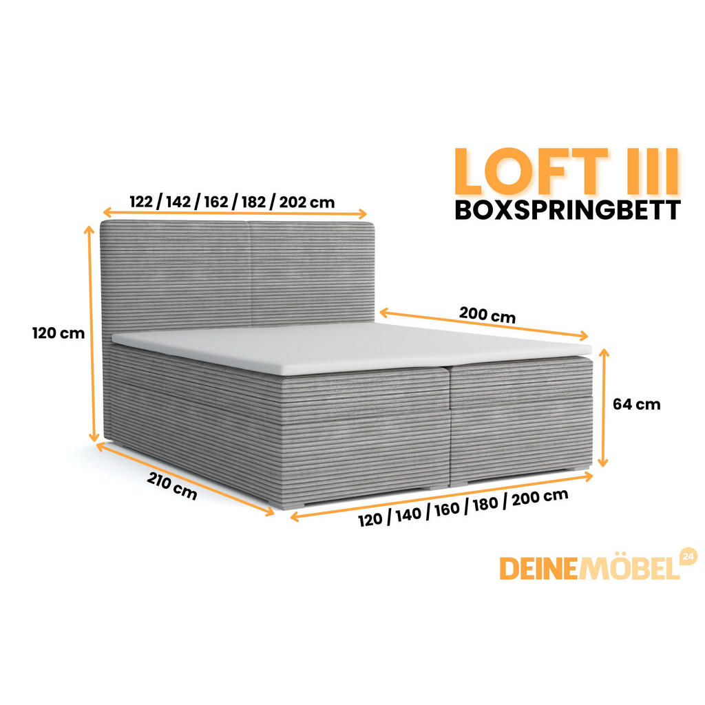 Thumbnail - Deine Möbel 24 Boxbett, Hellgrau, Textil, H3, 180x200 cm, Schlafzimmer, Betten, Boxspringbetten