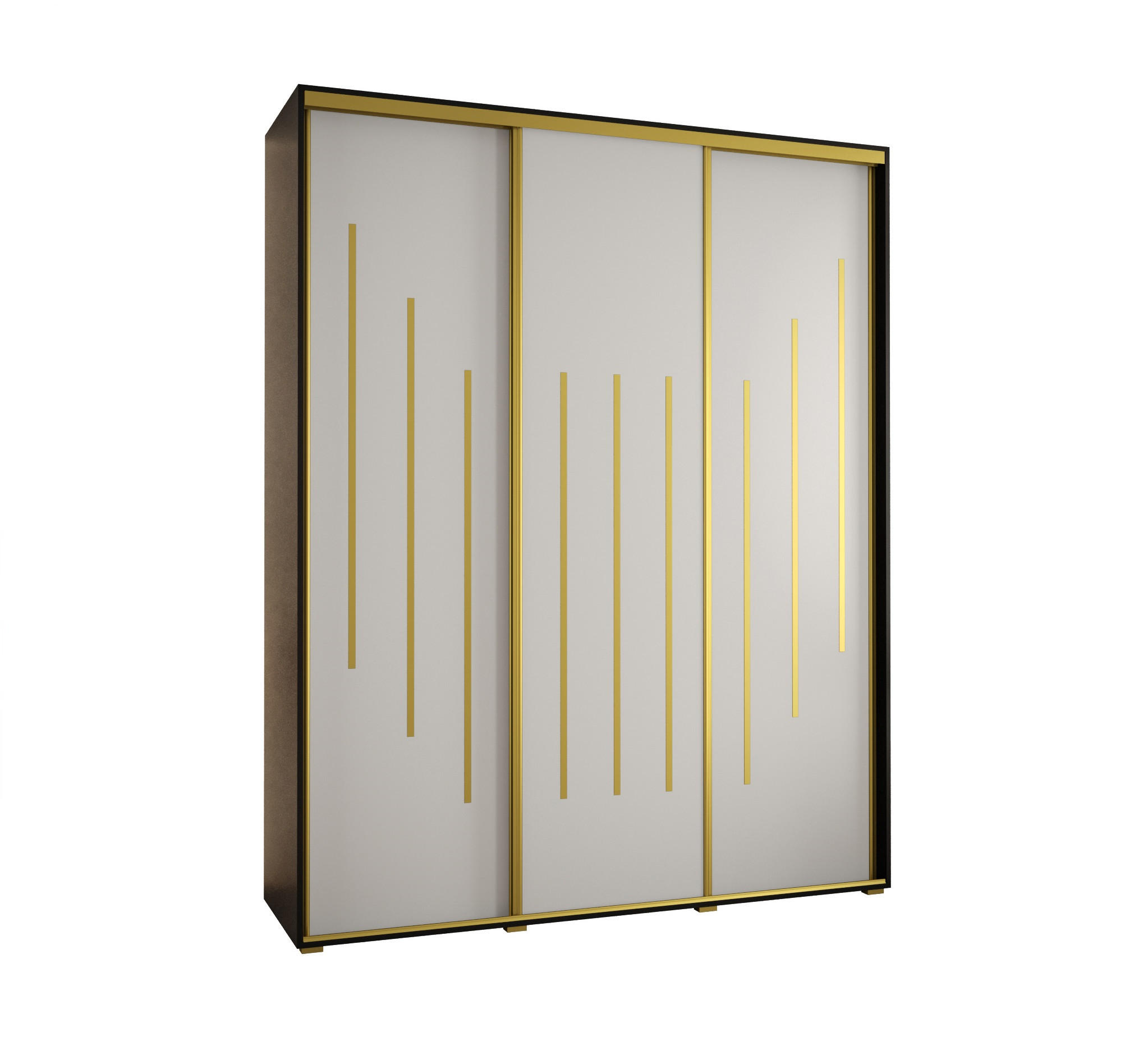 Abiks Möbel Schwebetürenschrank Schwarz, Weiß, Gold 190x235x60 cm