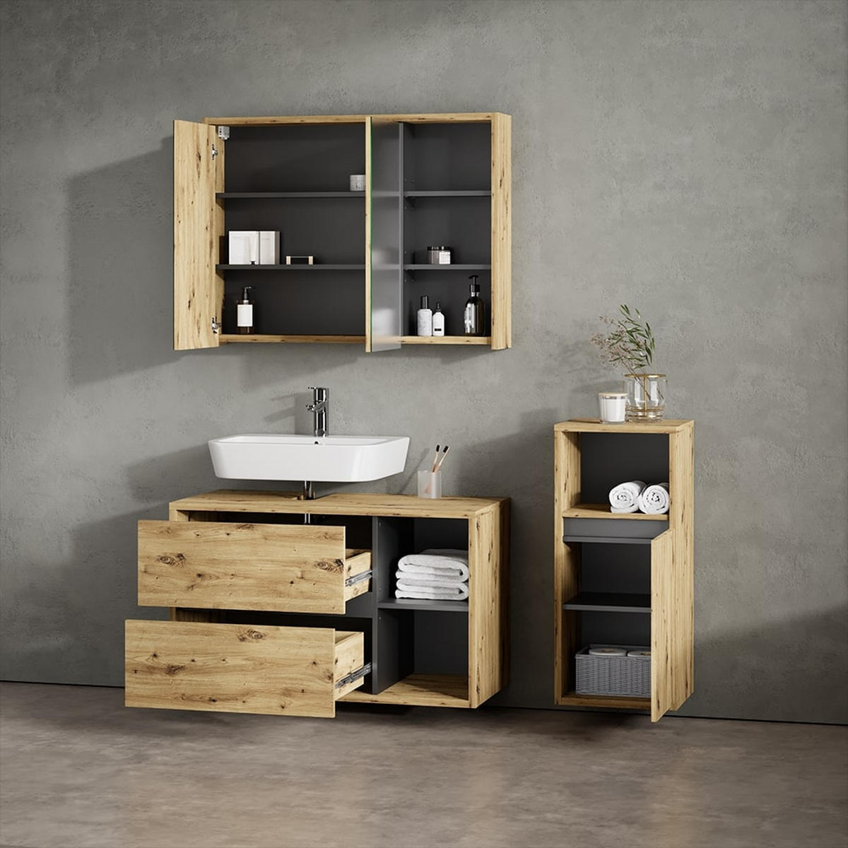 MIDISCHRANK Vomano Artisan-Eiche 38 x 80 cm - Eiche Artisan, Holzwerkstoff (38/80/33cm) - Livinity®