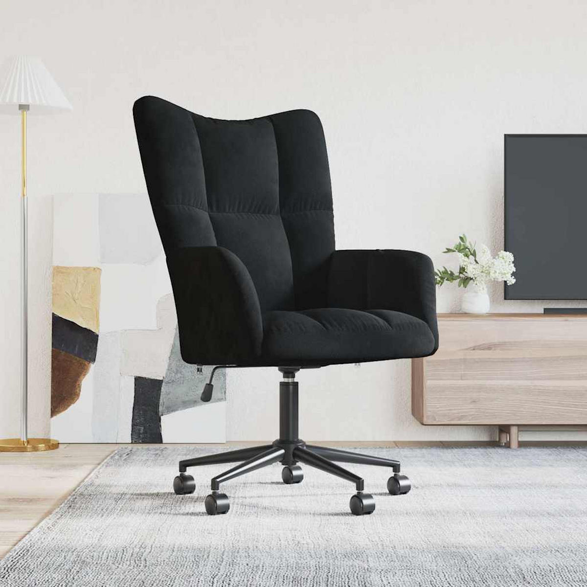 RELAXSESSEL Schwarz Samt - Schwarz, Naturmaterialen (69/102/61.5cm) - vidaXL