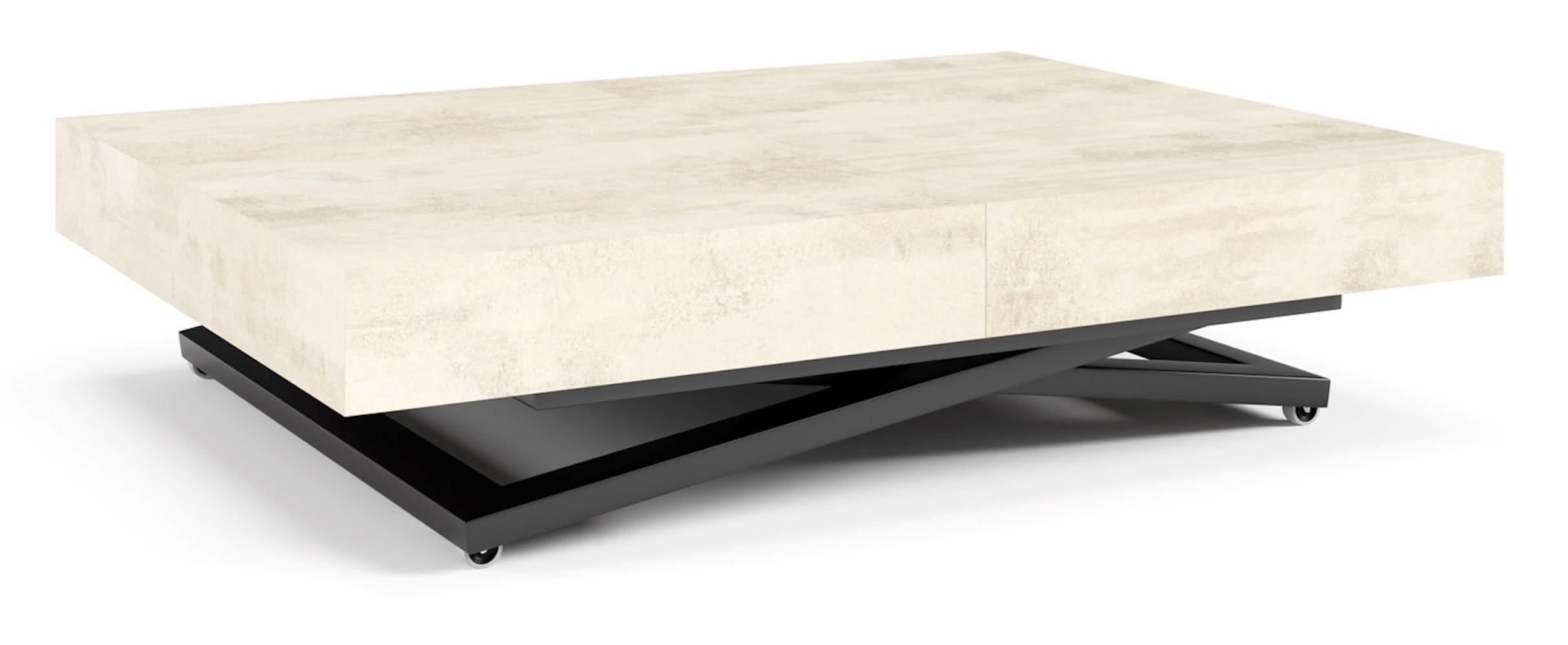 COUCH-/ESSTISCH Sanna U Chromix weiß 120 - 200 / 80 / 27 - 80cm - Ecru/Schwarz, Holz/Holzwerkstoff (80/120/27cm) - Feldmann-Wohnen