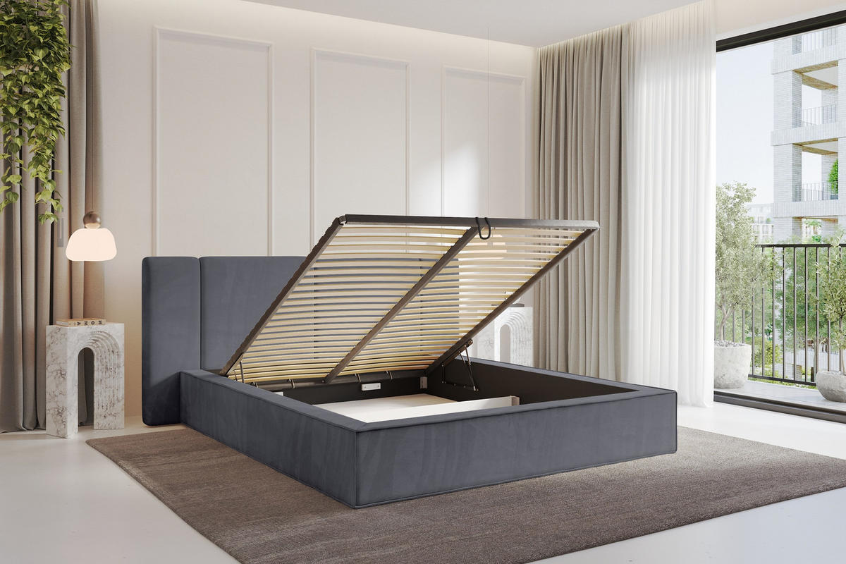 POLSTERBETT mit Bettkasten und Lattenrost, Boxbett ohne Matratze - RIVO 200x200 Dunkelgrau - Dunkelgrau, Holzwerkstoff/Textil (200/200cm) - ALTDECOR