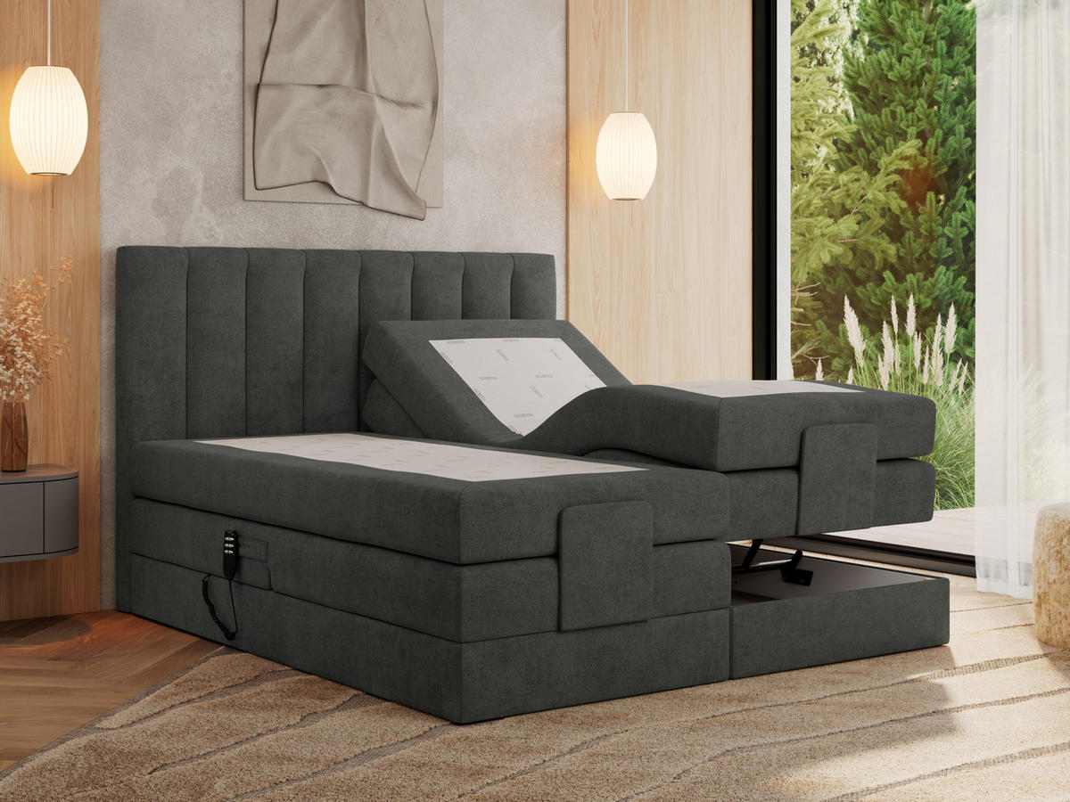BOXBETT COMFORTO 160/200 - Dunkelgrau Struktur - H3 - Dunkelgrau, Holz/Textil (160/200cm) - MKS