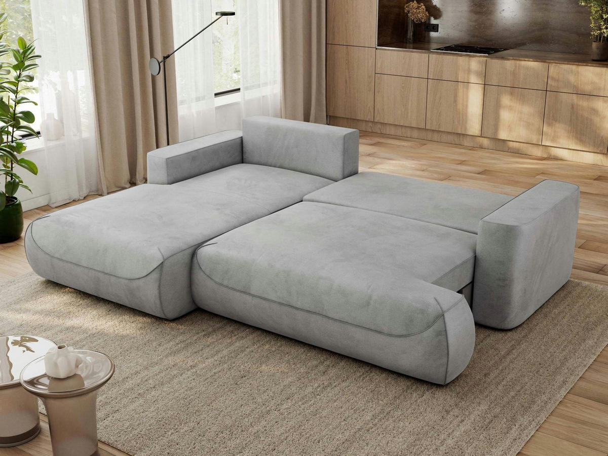 ECKSOFA OVO L Hellgrau Velvet - Links Seite - Hellgrau/Schwarz, Kunststoff/Textil (271/195cm) - MKS