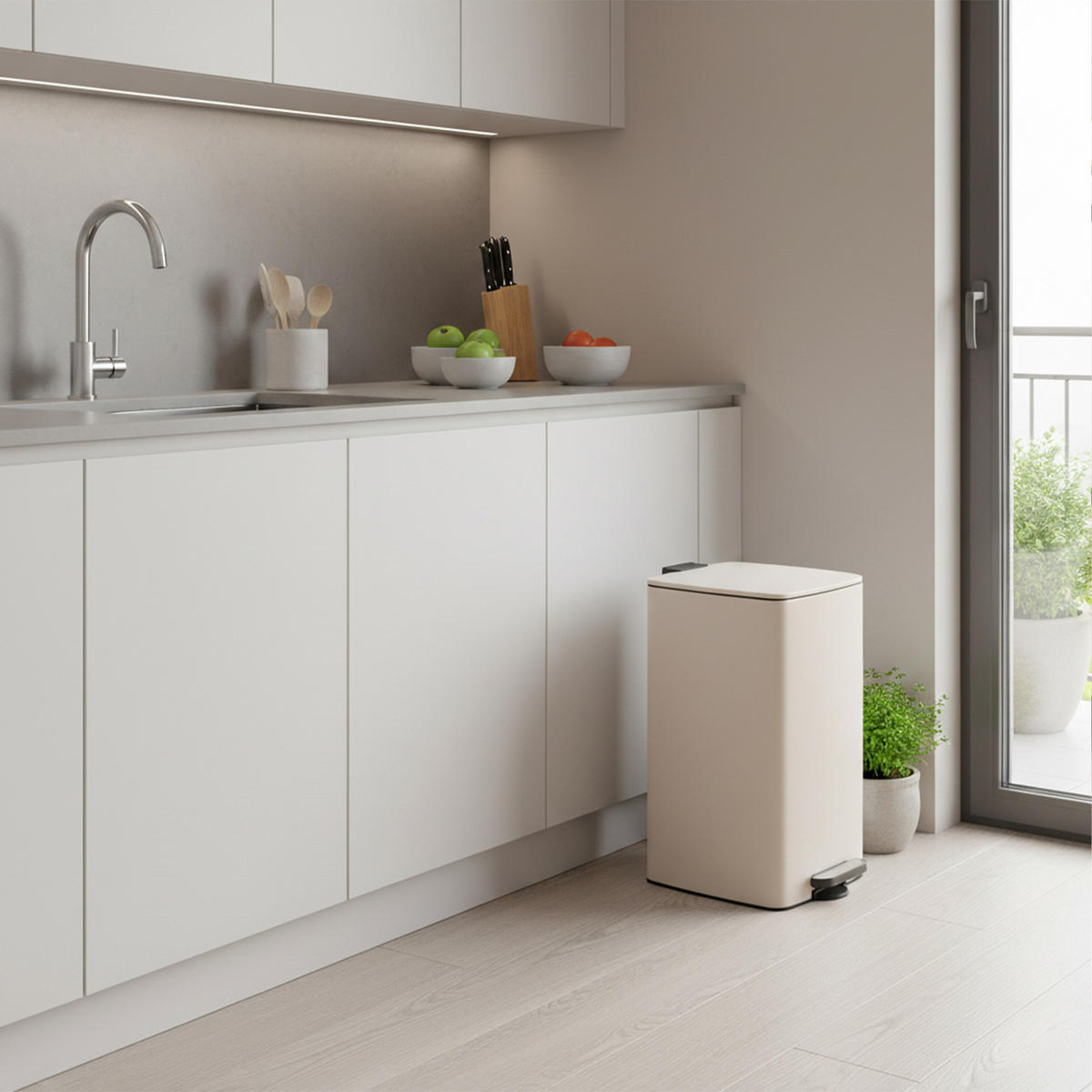MÜLLEIMER - Beige, Kunststoff/Metall (29/53/34cm) - Relaxdays
