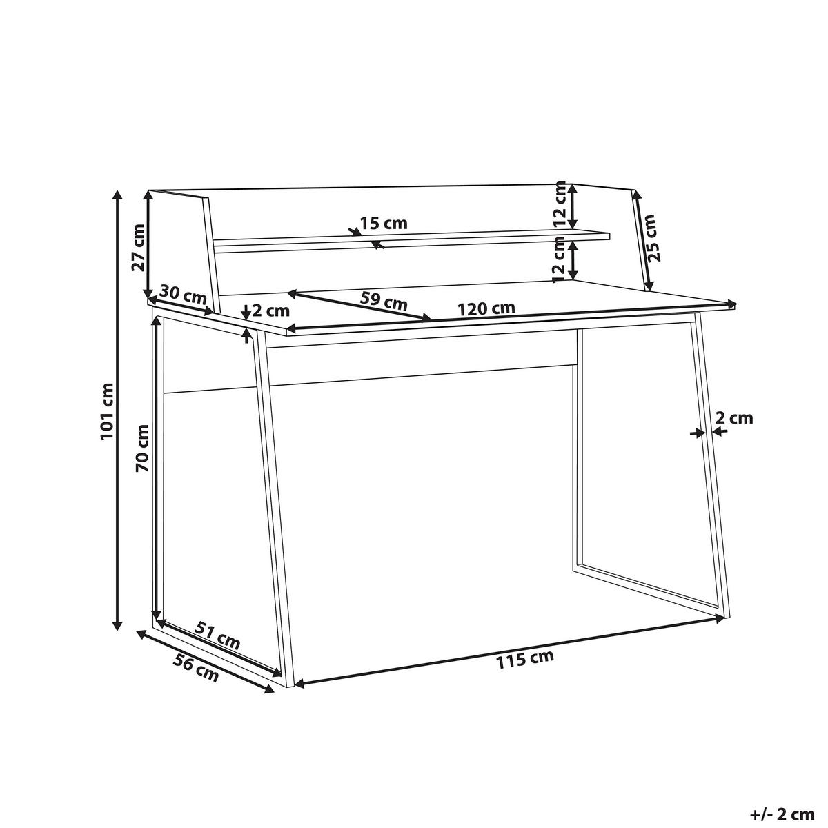 SCHREIBTISCH heller Holzfarbton/schwarz 120/59/101 cm Gorus - Hellgrau, Holzwerkstoff (59/120/101cm) - Beliani