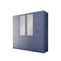 DREHTÜRENSCHRANK ELISE 147/200/57,5 cm 4-türig mit Spiegel Blau - Blau, Holzwerkstoff (147/200/57.5cm) - MASSENO