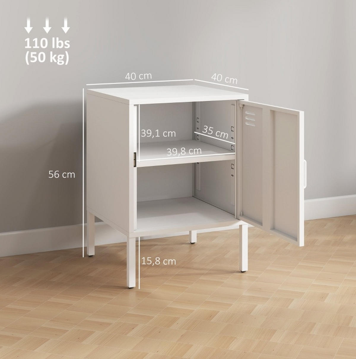 NACHTTISCH 40/40/56 cm in Weiß aus Stahl mit verstellbarem Regal - Weiß, Metall (40/56/40cm) - Flora Grace