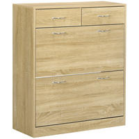 SCHUHSCHRANK DE-14988 2 Klapptüren & 2 Schubladen mit verstellbaren Böden Naturholz - Eichefarben, Holzwerkstoff (80/91.5/30cm) - ComfortXL