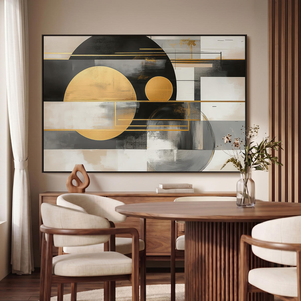 LEINWAND Bilder mit Rahmen - Abstrakt - Gold - Silber - Formen - Ästhetisch - Modern - 120x80 - Goldfarben, Textil (120/80cm) - MuchoWow