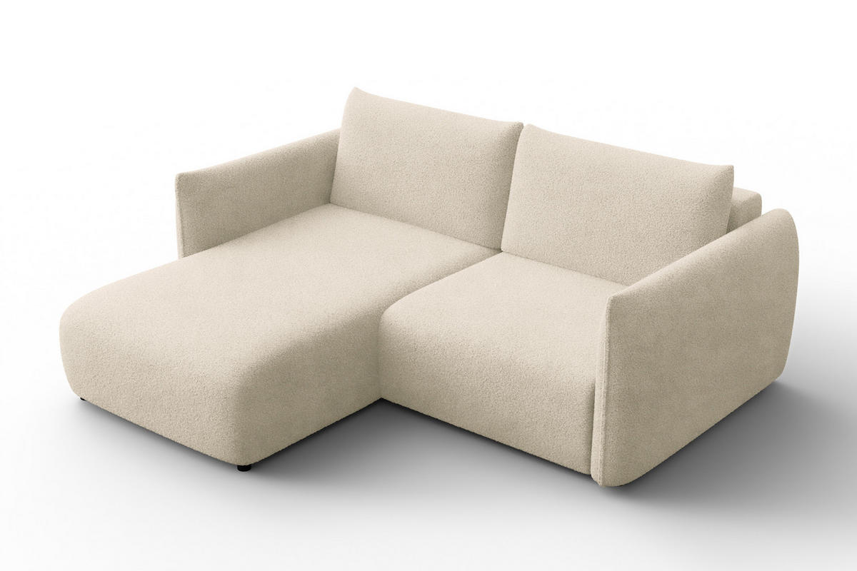 ECKSOFA TAUER 3-Sitzer LINKS, Bouclé-Stoff ecru - Ecru/Schwarz, Holz/Textil (173/206cm) - Courtois Laville