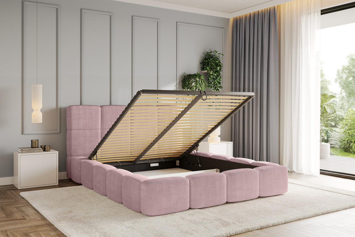 POLSTERBETT mit Bettkasten und Lattenrost, Bett mit Kopfteil, Boxbett ohne Matratze, Doppelbett mit Stauraum - NATA 120x200 Rosa - Rosa, Holzwerkstoff/Textil (120/200cm) - ALTDECOR