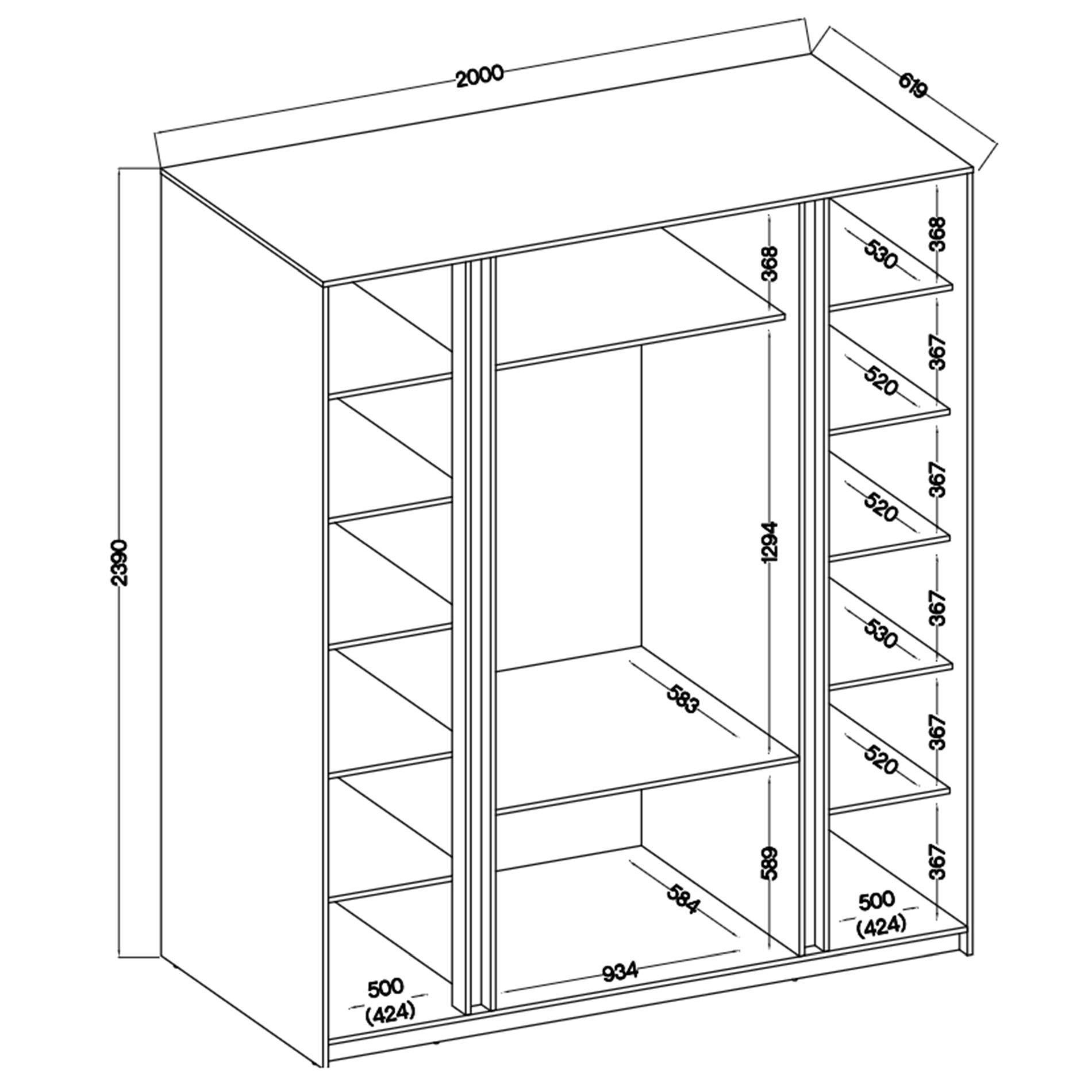Thumbnail - Selsey Kleiderschrank, Schwarz, Holzwerkstoff, 13 Fächer, 3 Schubladen, Rechteckig, 200x239x61.9 cm, Schlafzimmer, Kleid...