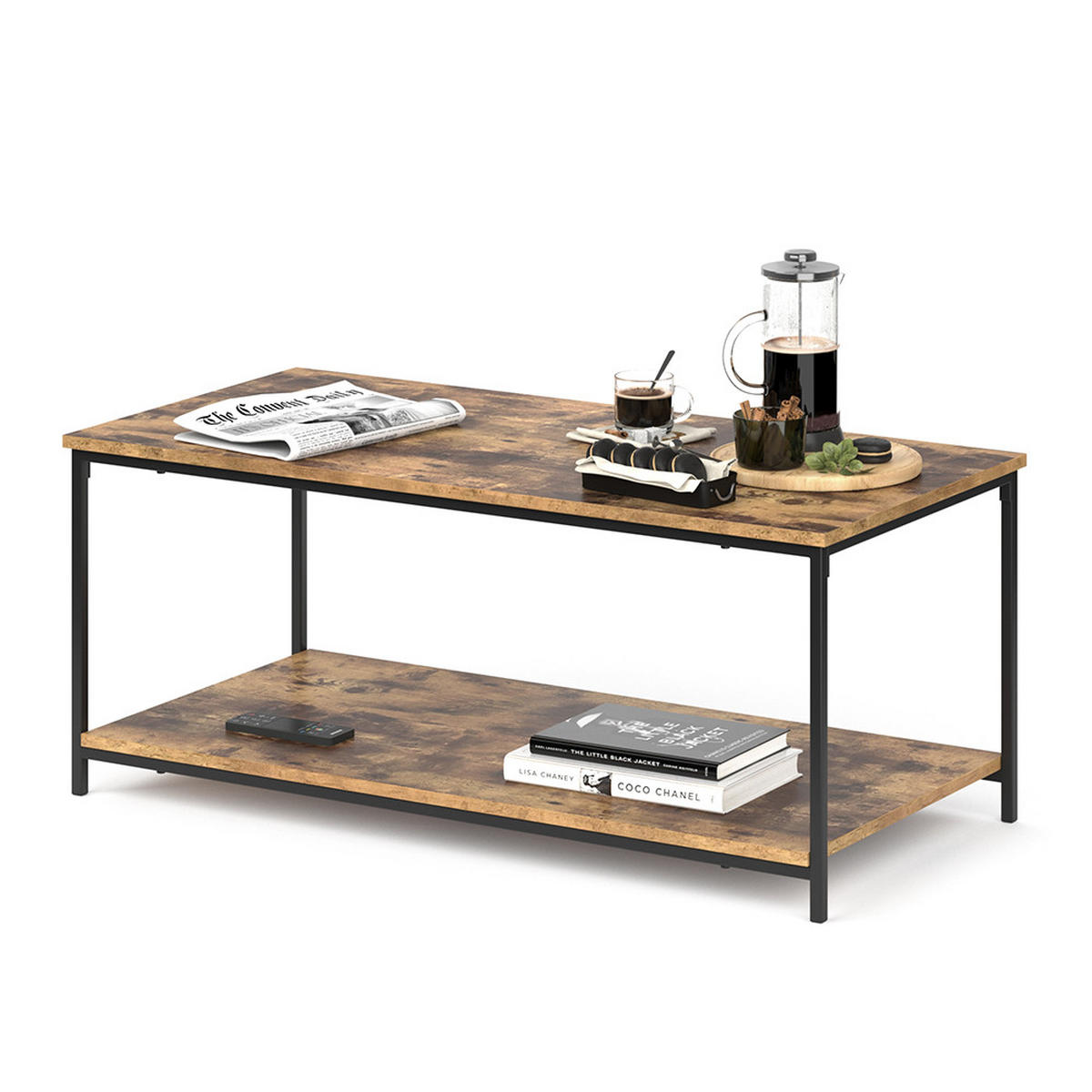 COUCHTISCH Fyrk, Eiche rustikal/Schwarz, 108 x 52 cm - Alteiche/Schwarz, Holzwerkstoff (52/108/45cm) - Vicco