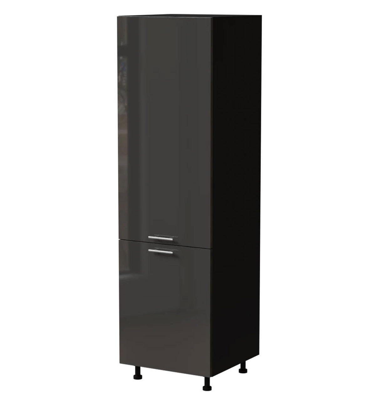 KÜHLSCHRANKUMBAUSCHRANK Essen D14/DL/60/207 Graphit Hochglanz / Schwarz Matt 60 / 59 / 207cm - Schwarz/Graphitfarben, Holz/Holzwerkstoff (60/207/59cm) - Feldmann-Wohnen