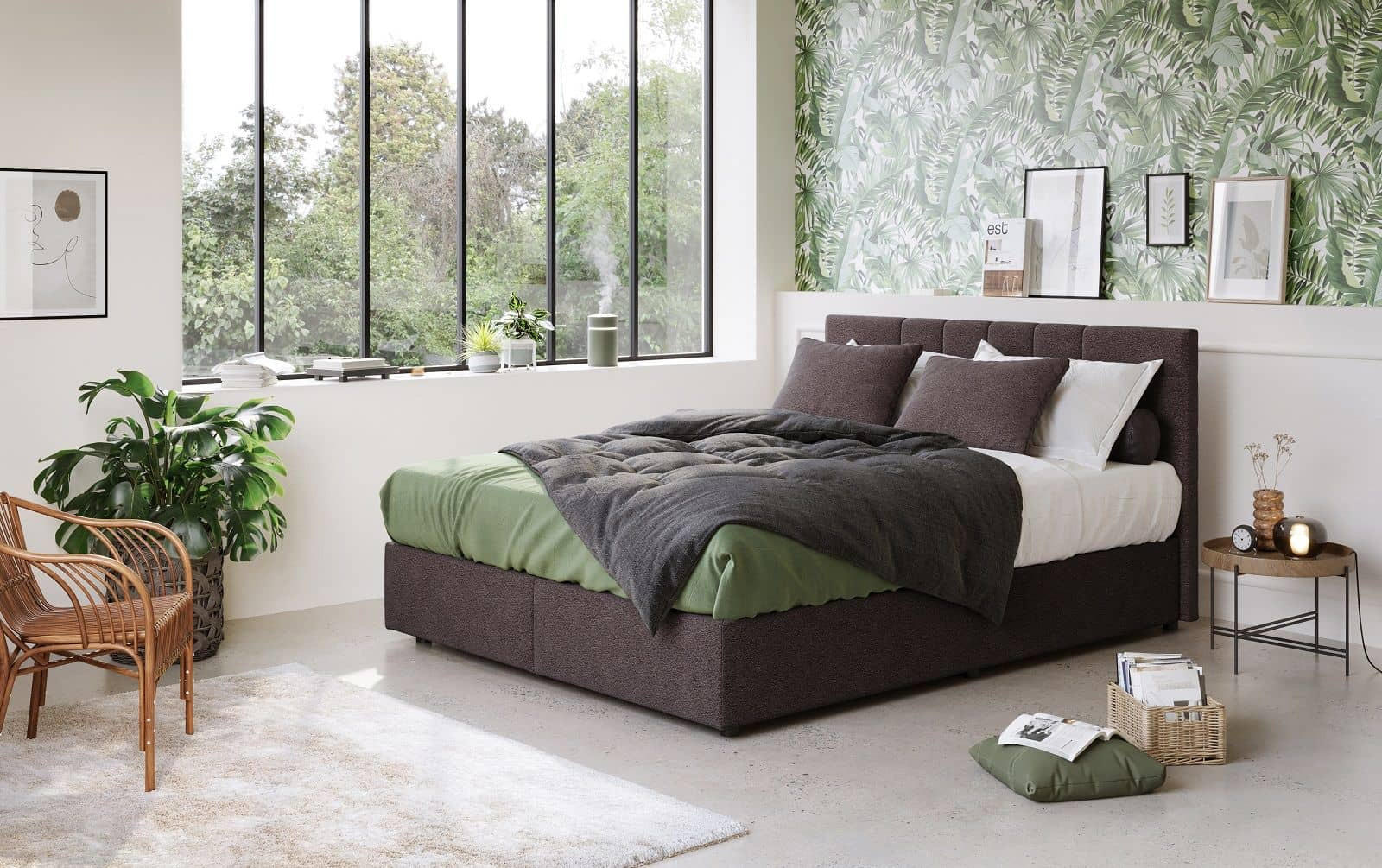 BOXBETT 140/160/180x200 – inkl. Topper, 7‑Zonen Taschenfederkern-Matratze, New York-Stoff - Anthrazit/Schwarz, Holz/Kunststoff (140/200cm) - Cotta