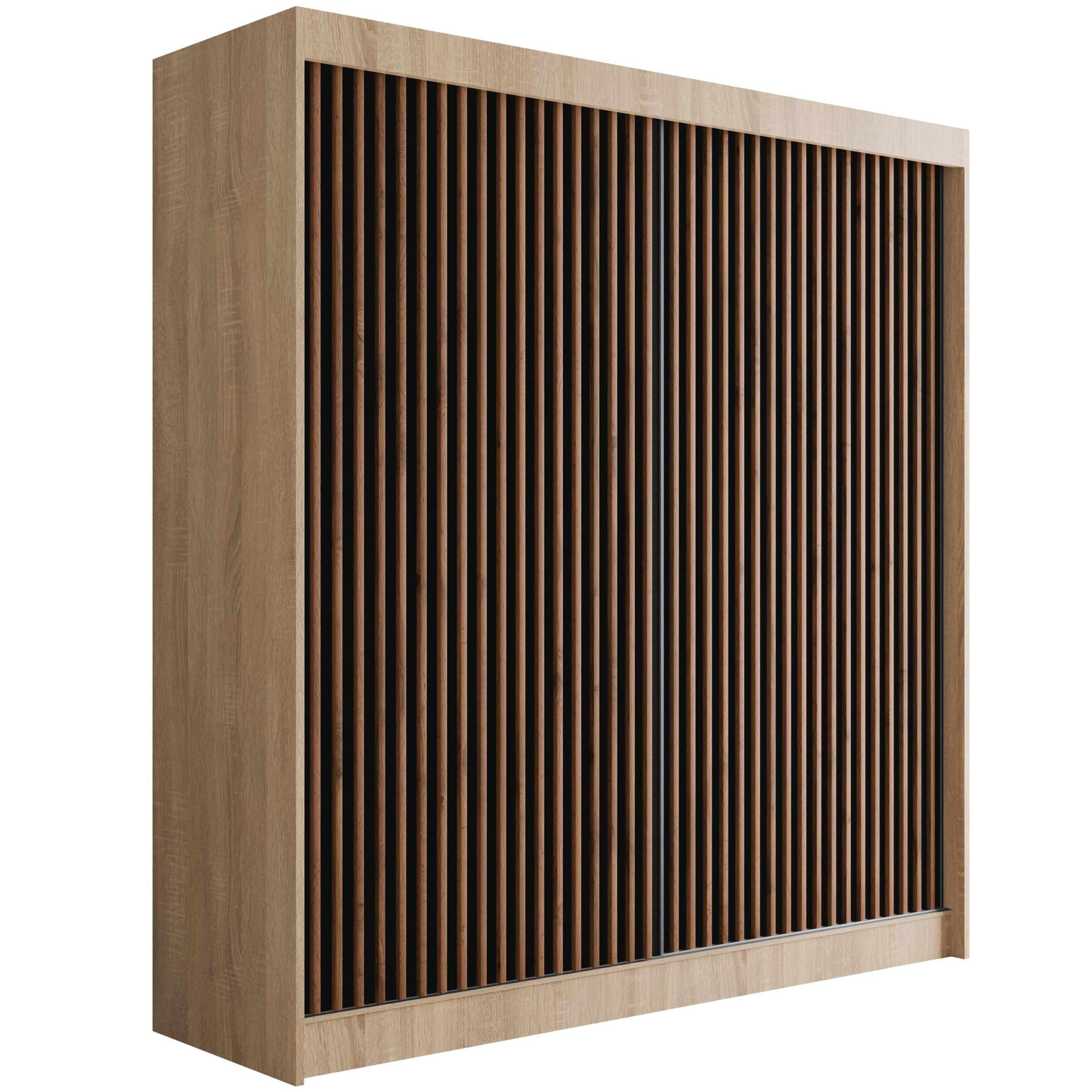 KLEIDERSCHRANK mit Lamel-Schiebetüren VILANv2 - 200 cm Sonoma Eiche + Lamelle Eiche Wotan - Eiche Wotan/Sonoma Eiche, Holzwerkstoff (200/215/61cm) - ALTDECOR