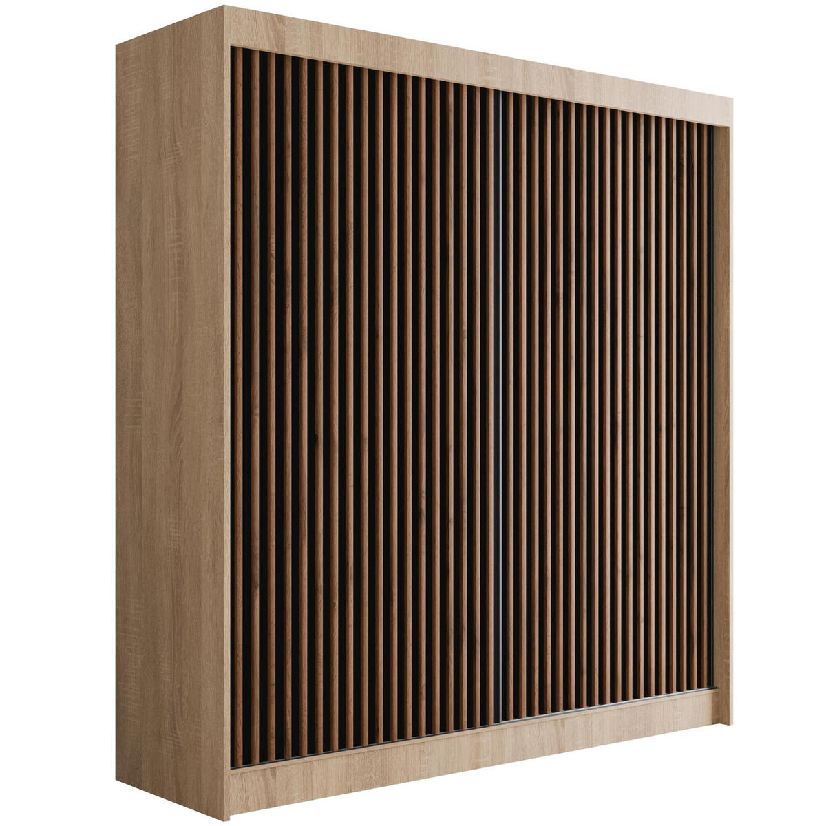 KLEIDERSCHRANK mit Lamel-Schiebetüren VILANv2 - 200 cm Sonoma Eiche + Lamelle Eiche Wotan - Eiche Wotan/Sonoma Eiche, Holzwerkstoff (200/215/61cm) - ALTDECOR