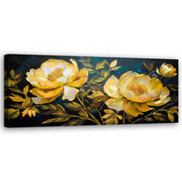WANDBILD moderne blumen der gelben pfingstrosen - Goldfarben, Textil (90/30cm) - Feeby