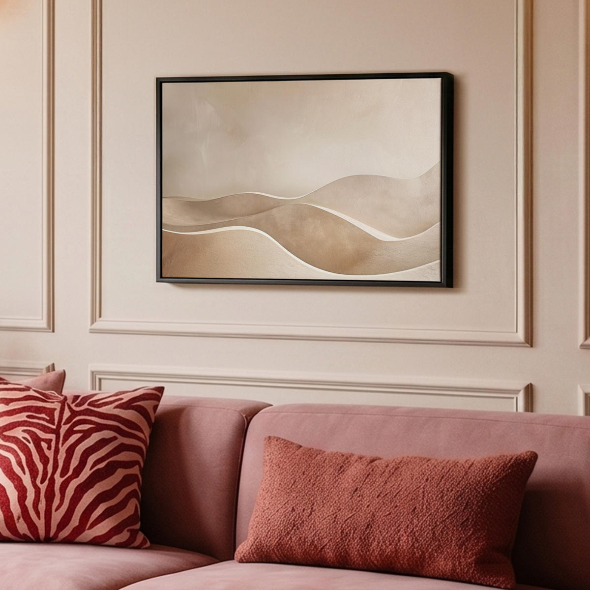 LEINWAND Bilder mit Rahmen - Beige - Natur - Abstrakt - Modern - 60x40 - Beige, Textil (60/40cm) - MuchoWow