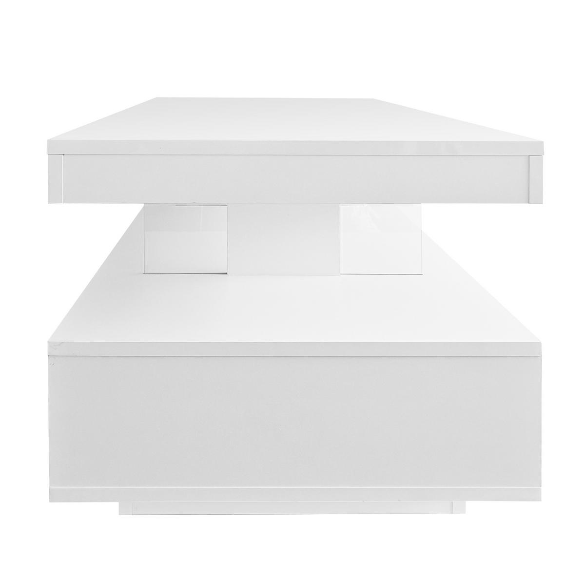 COUCHTISCH aus Spanplatte 95x50x42,5 cm Weiß mit LED-Beleuchtung, 2 Schubladen, 2 offenen Fächern und Glaseinsätzen - Weiß, Holzwerkstoff (90/50/42.5cm) - Modfu