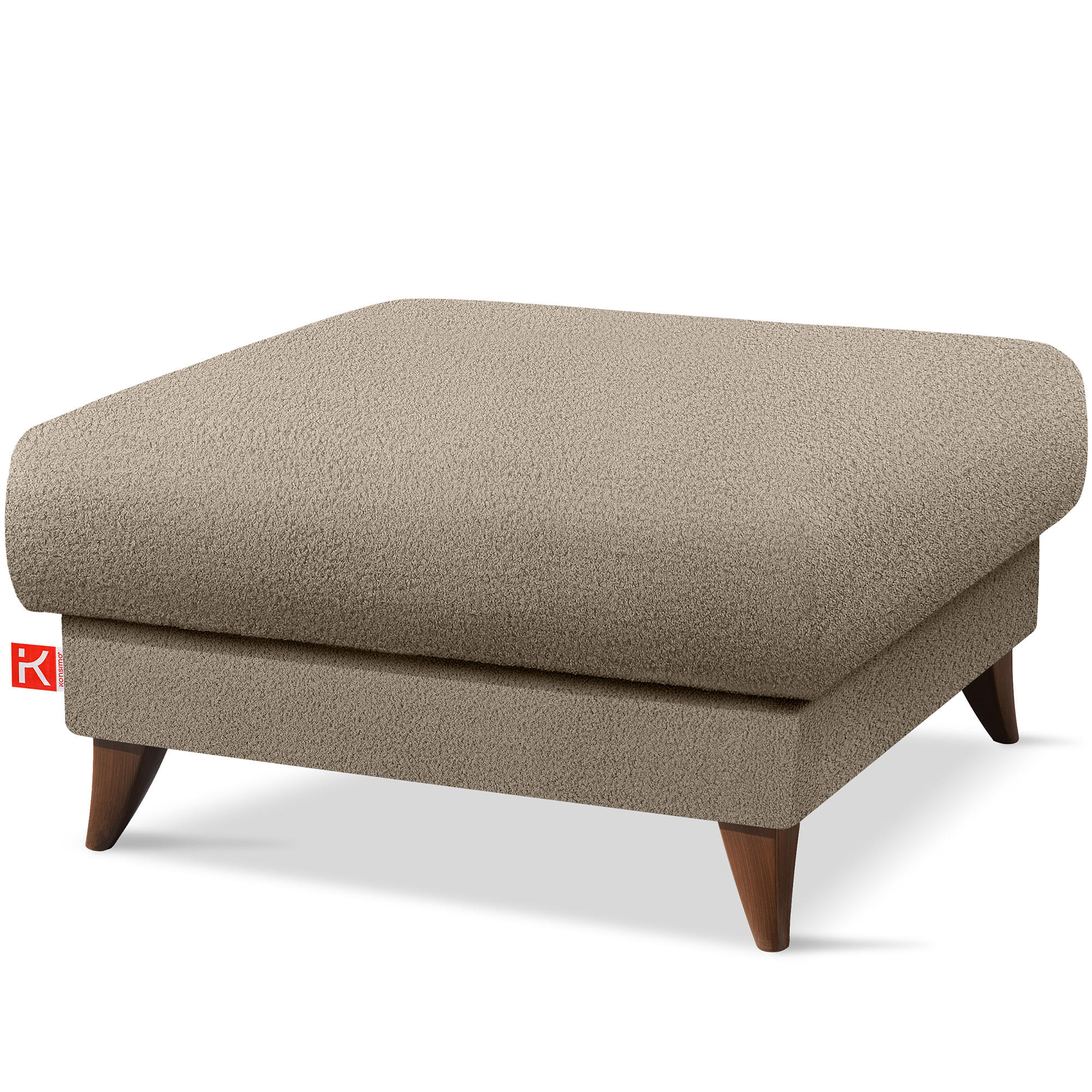 HOCKER GUSTAVO Bouclé, Dunkelbeige - Graubraun/Beige, Holz/Holzwerkstoff (92/49/92cm) - KONSIMO®