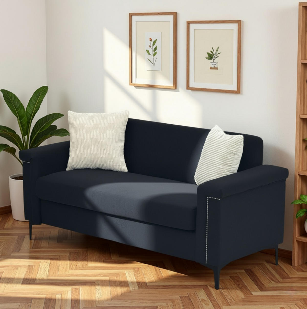 2-SITZER-SOFA aus Sperrholz & Massivholz 172x73.5x81.5 cm in Schwarz mit Federkern - Schwarz, Textil (73.5/81.5/172cm) - Modfu