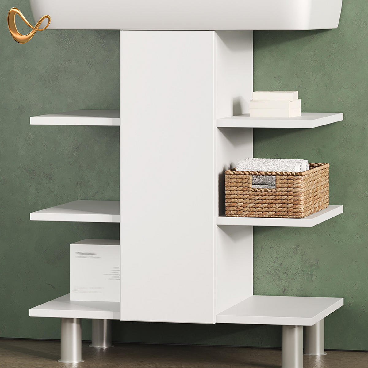 WASCHBECKENUNTERSCHRANK Fucino Weiß 60 x 70 cm mit 6 Ablage - Weiß, Holzwerkstoff (60/70/36.6cm) - Livinity®