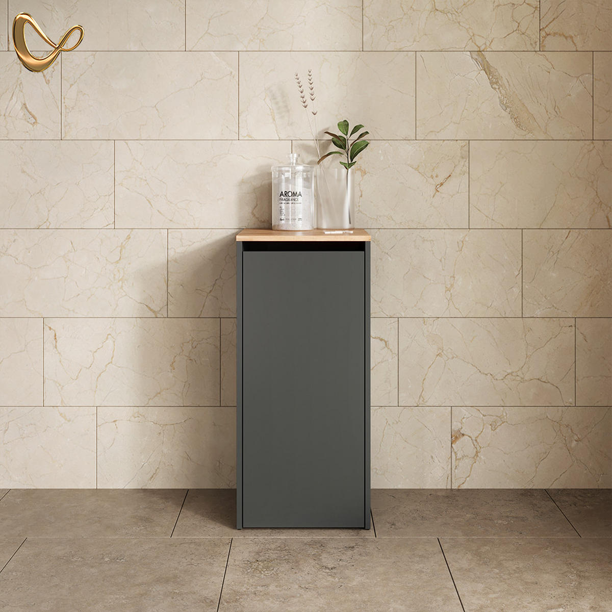 BADSCHRANK Paolina Anthrazit/Goldkraft Eiche 40.2 x 88.2 cm mit Wäschkorb - Anthrazit/Eiche Wotan, Holzwerkstoff (40.2/88.2/40.5cm) - Livinity®