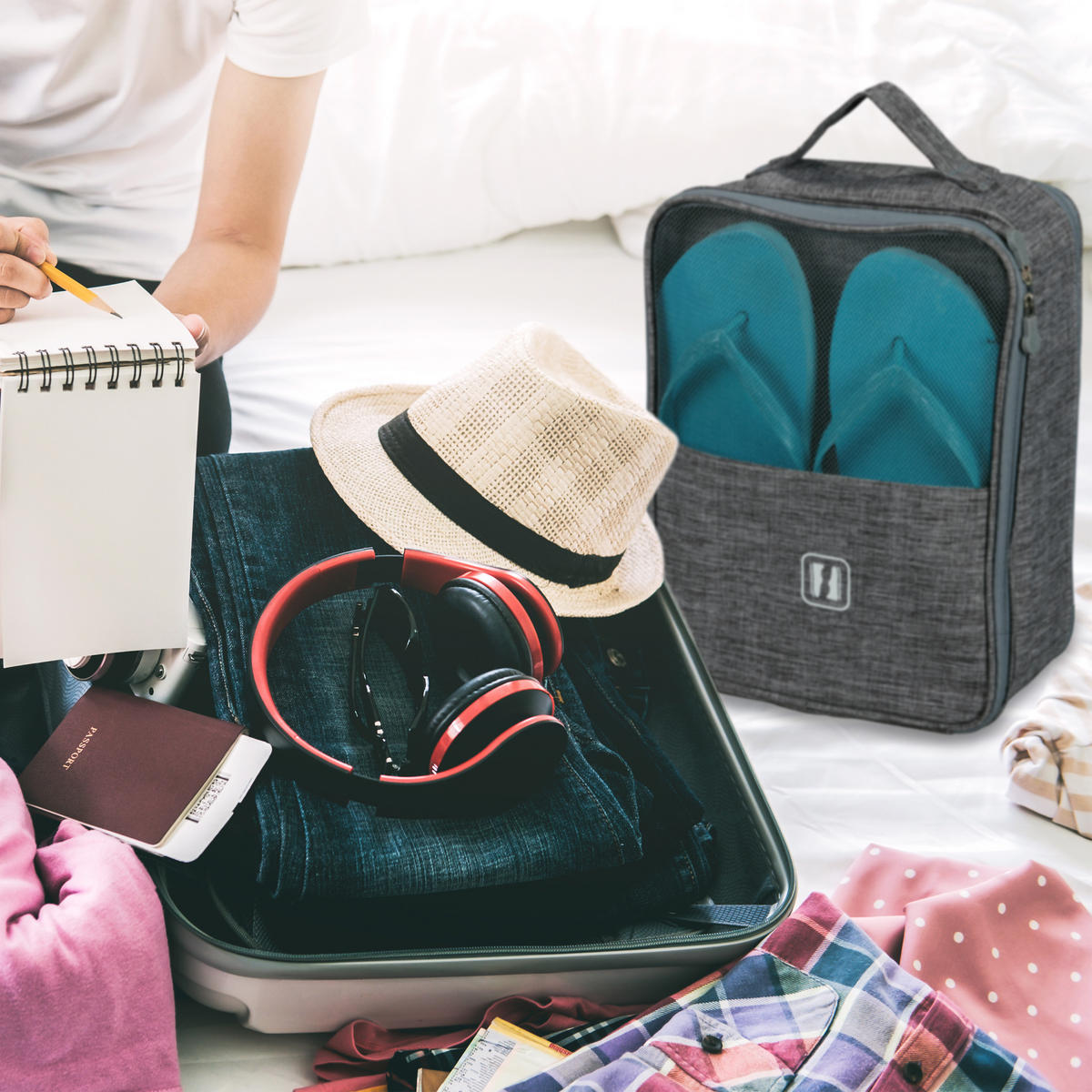 TAŠKA na boty - šedá, textil (23/30/13cm) - Relaxdays