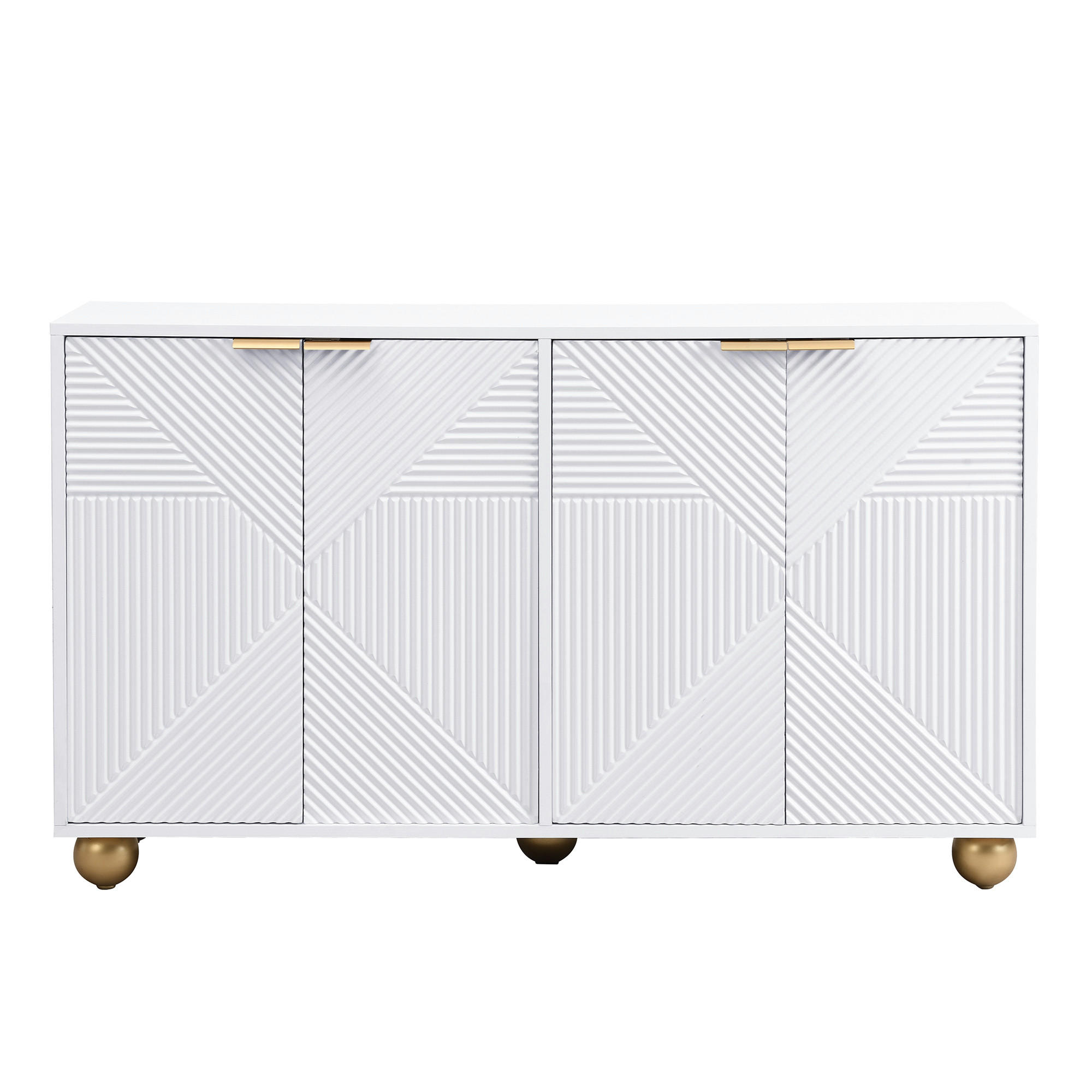 SIDEBOARD in Weiß Anrichte mit kugelförmigen Beinen für Wohnzimmer und Schlafzimmer, B120/T35/H71.5 cm - Goldfarben/Weiß, Holzwerkstoff/Metall (120/71.5/35cm) - STILVORA