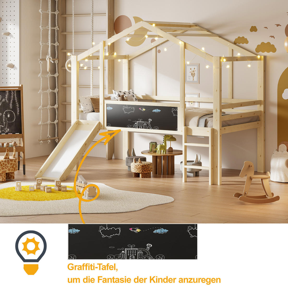 HOCHBETT 90x200 cm Rutsche Holz - Naturfarben, Holz (90/200cm) - LEBENLANG