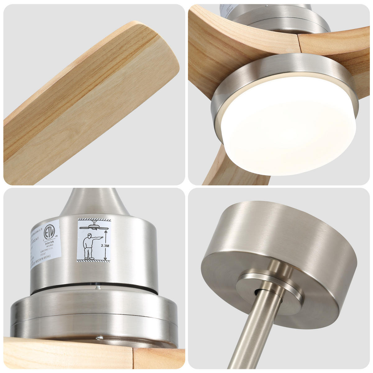 DECKENVENTILATOR DE-16195 52 Zoll mit dimmbarer LED & 3 Holzflügeln - Naturfarben, Holz/Metall (132/132/29cm) - ComfortXL