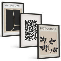 BILDER SET 3er Set - 40x60 cm Schwarzer Rahmen - Abstrakte Pflanzenmuster - Schwarz, Kunststoff (40/60cm) - TULUP
