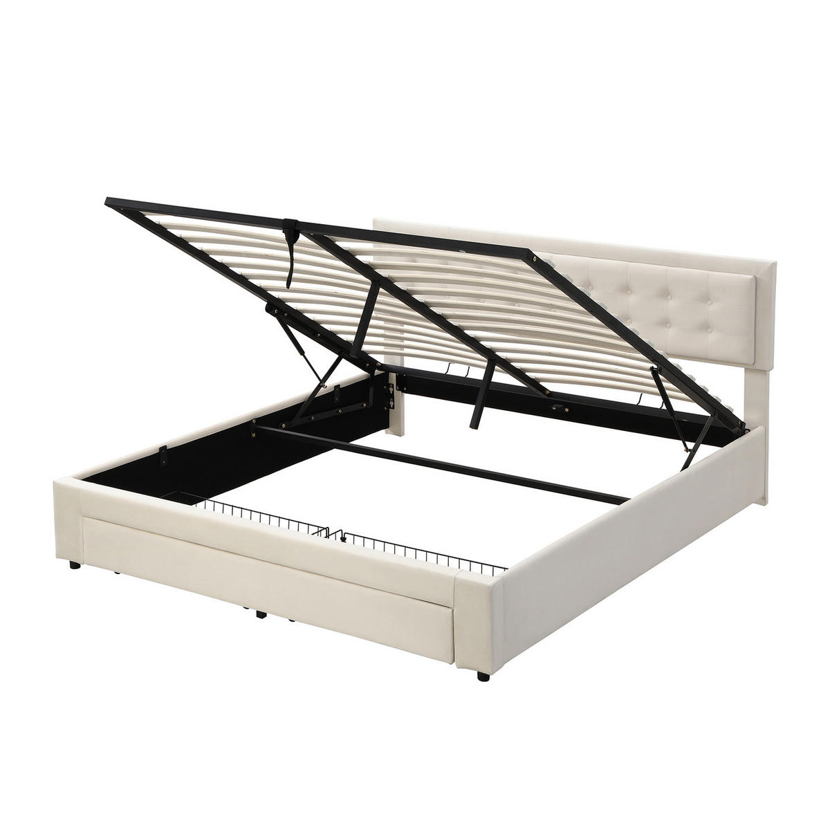 POLSTERBETT 160/200 cm in Beige Samt mit Schubladen - Beige, Holz/Textil (160/200cm) - KOMHTOM