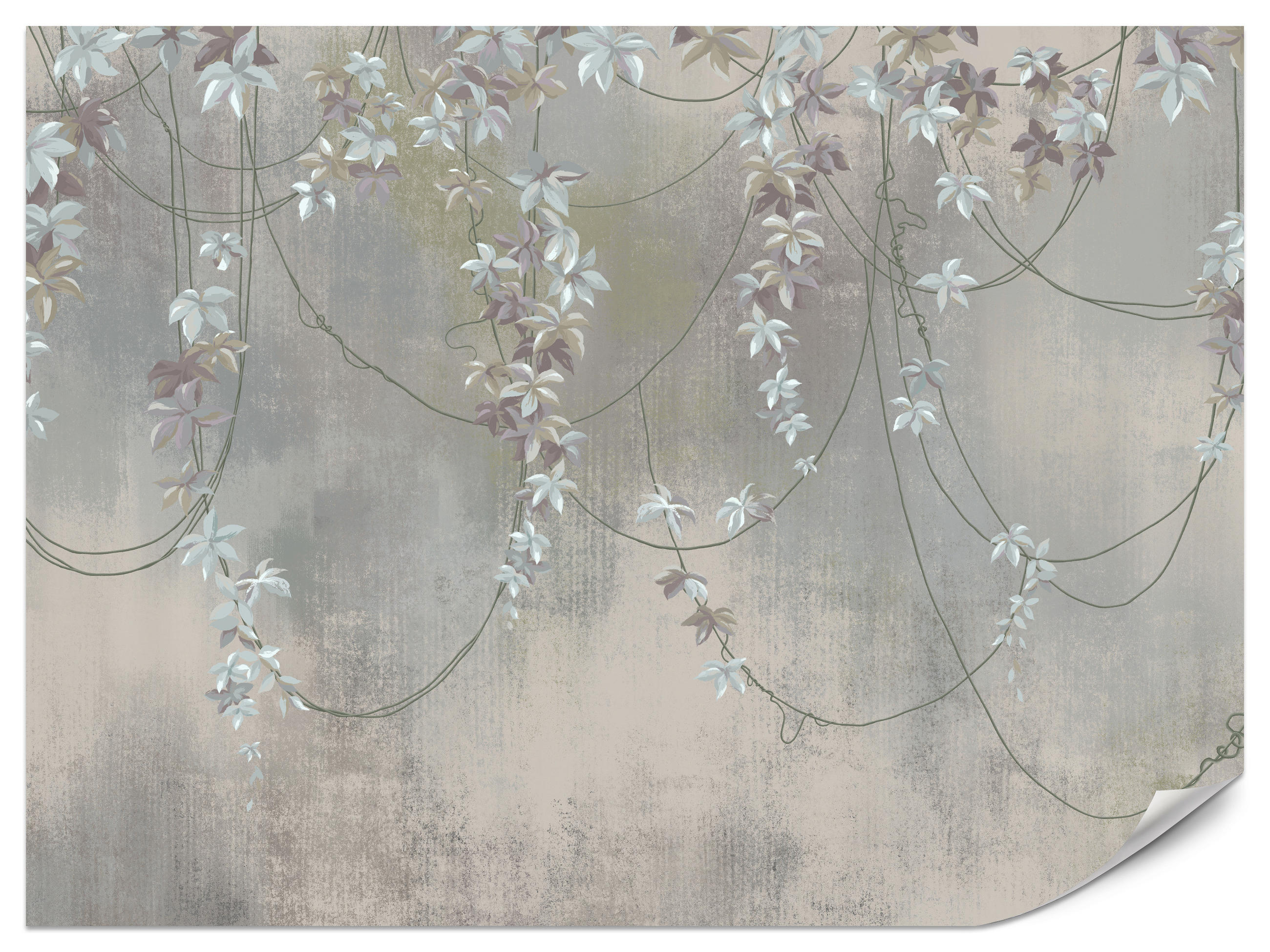 FOTOTAPETE für Wohnzimmer Abstrakte Blüten Lianen Beton Wand 450x315 - Grau, Papier (450/315cm) - Muralo