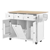 KÜCHENINSEL 112/46,2-76,2/92,7 cm aus MDF mit ausziehbarer Arbeitsplatte, Abfallfach und Rollen, Weiß/Natur - Weiß, Holzwerkstoff (112/92.7/76.2cm) - Redom