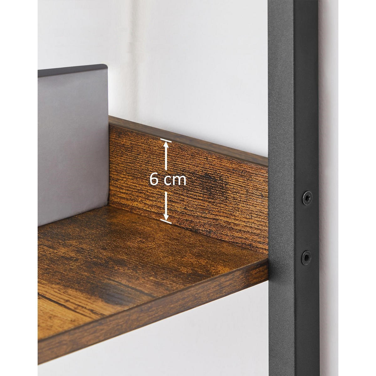 STANDREGAL Holzoptik Metall Dunkelbraun Schwarz 6 Ebenen 178×60×30 cm - Dunkelbraun/Schwarz, Holzwerkstoff/Metall (60/178/30cm) - Begryf