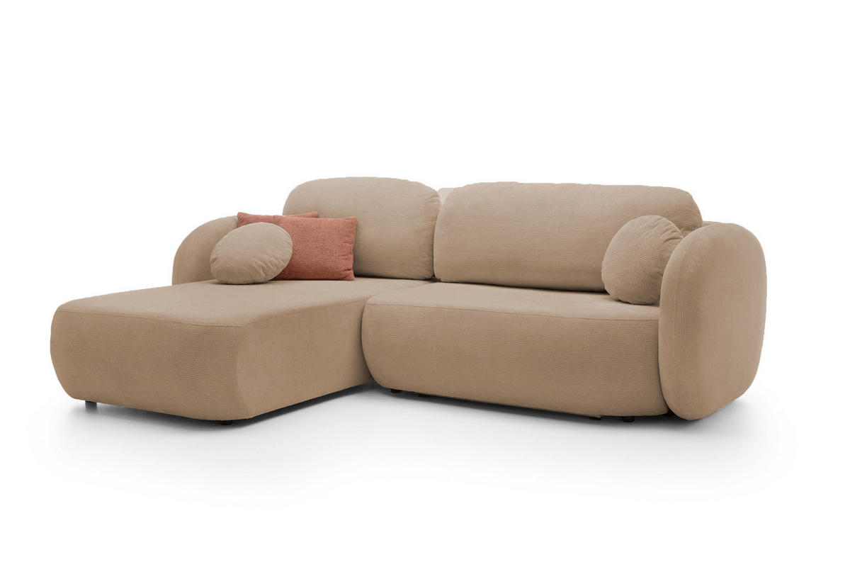 ECKSOFA OLIO L-Form Schlaffunktion mit Bettkasten, lose Rückenkissen, freistehend, LINKS 174x248 cm Cappuccino - Cappuccino, Holz/Textil (174/248cm) - DomoHome