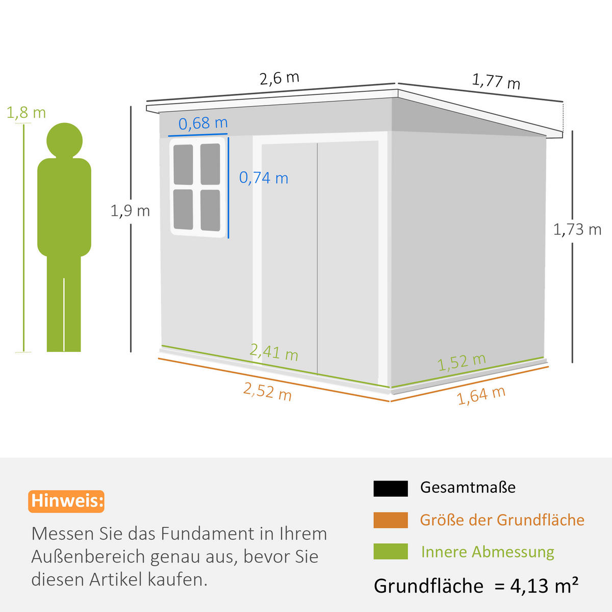 METALL Gerätehaus 4,13 m² Geräteschuppen mit Fenster Pultdach Abschließbar - Grün, Metall (177/190/260cm) - Outsunny