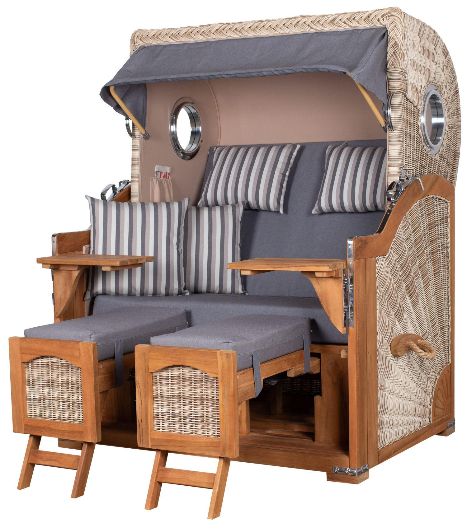 STRANDKORB Komplettset: Ammersee Teak Bullauge - PE shell - Modell 544 - Grau, Holz/Kunststoff (125/165/80cm) - bene living