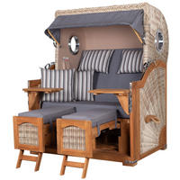 STRANDKORB Komplettset: Ammersee Teak Bullauge - PE shell - Modell 544 - Grau, Holz/Kunststoff (125/165/80cm) - bene living