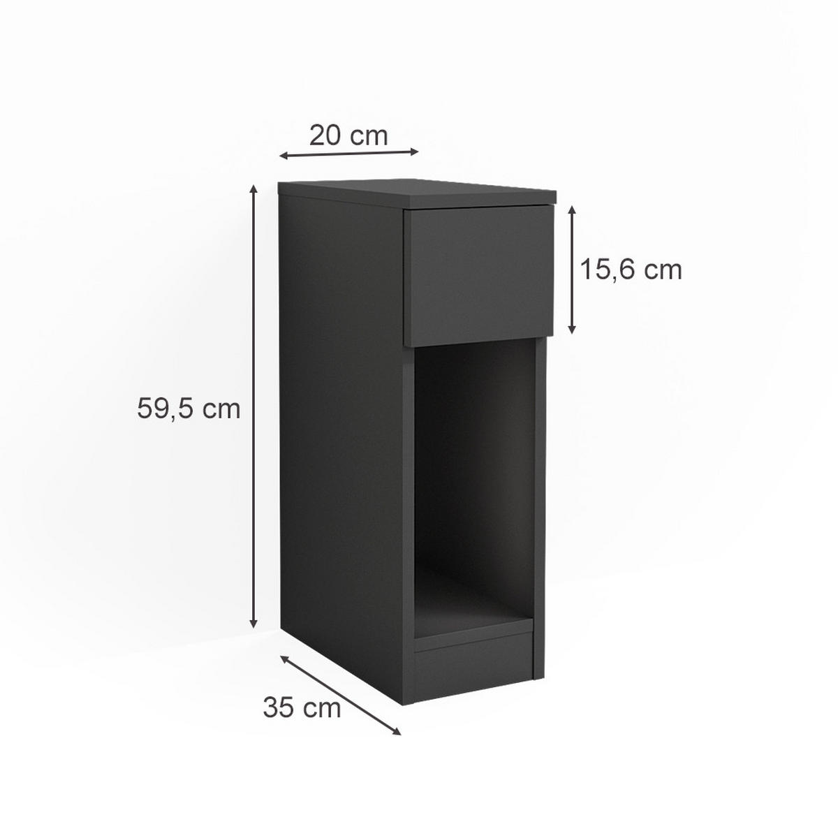 NACHTTISCH Enton Schwarz 20 x 59.5 cm 2er Set - Schwarz, Holzwerkstoff (20/59.5/35cm) - Vicco