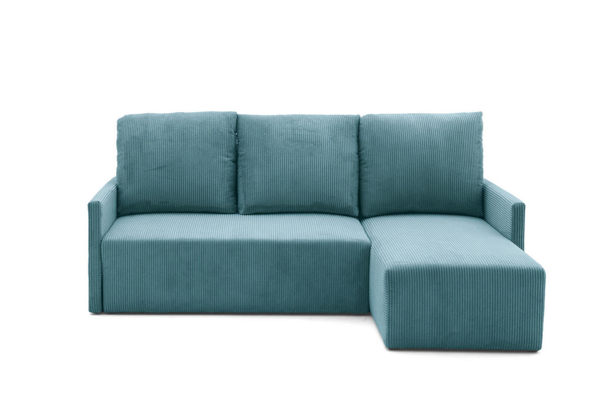 ECKSOFA GARDA L Links mit Schlaffunktion 132x198 Cord Blau - Blau/Schwarz, Holz/Kunststoff (209/145cm) - Muffo
