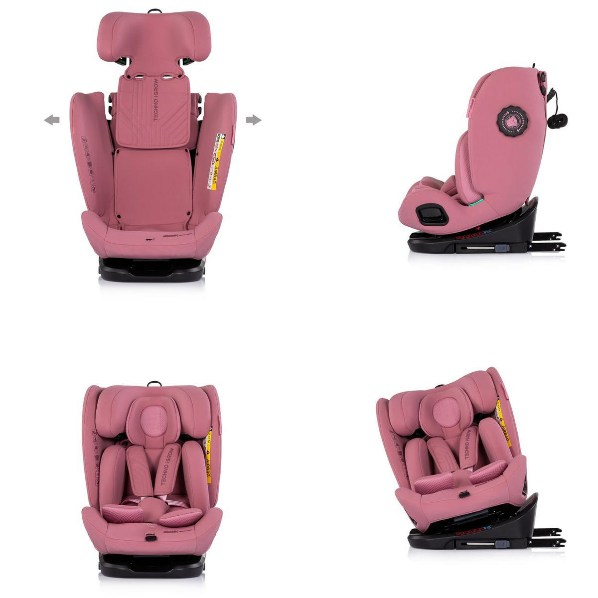 KINDERSITZ Techno iGROW i-Size rosa (40-150cm) Isofix Top Tether Kopfstütze - Rosa, Kunststoff (48/85/43cm) - Chipolino