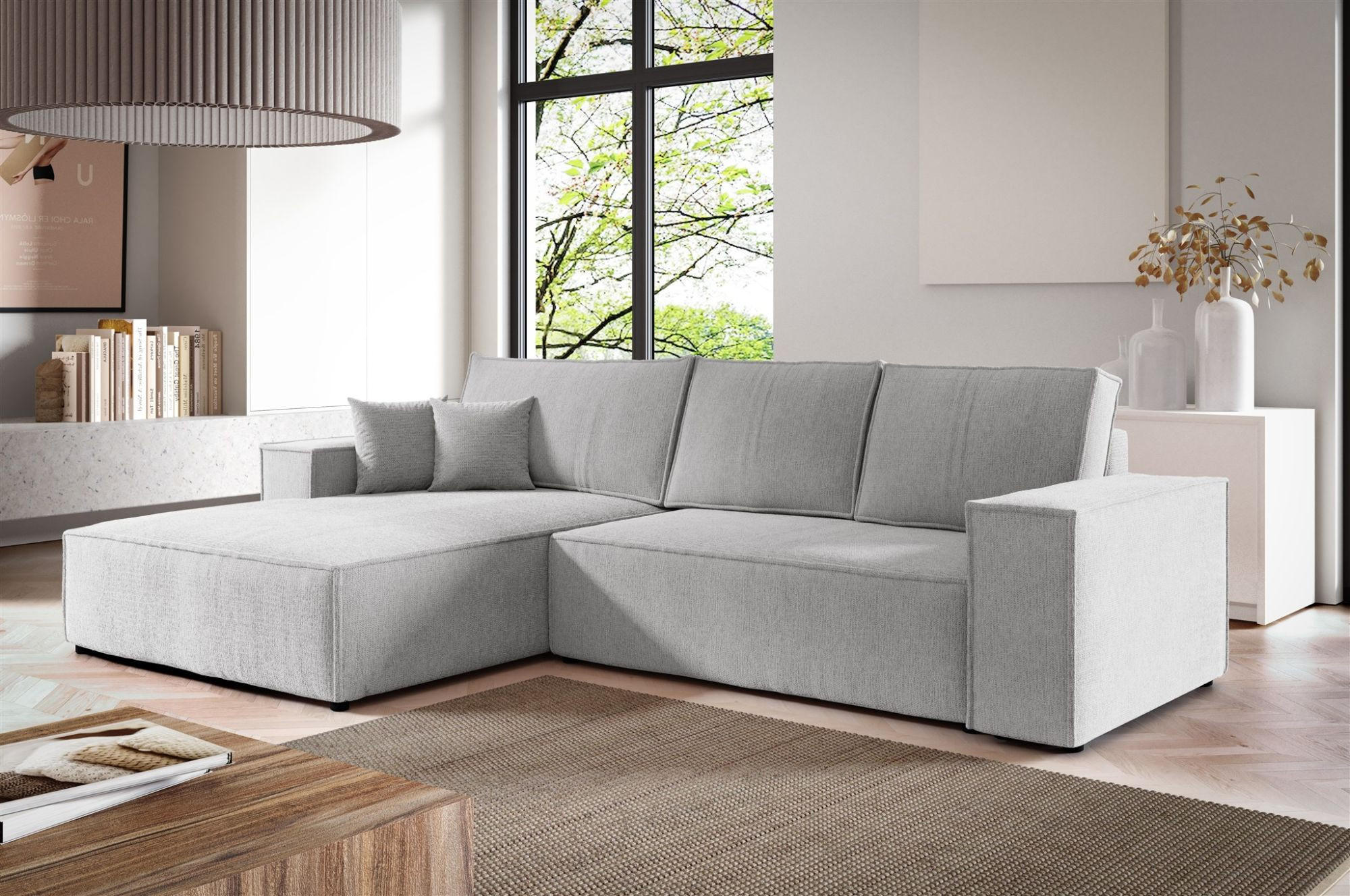 ECKSOFA Corunia In Aragon - Hellgrau, Holzwerkstoff/Textil (294/185cm) - Fun Möbel
