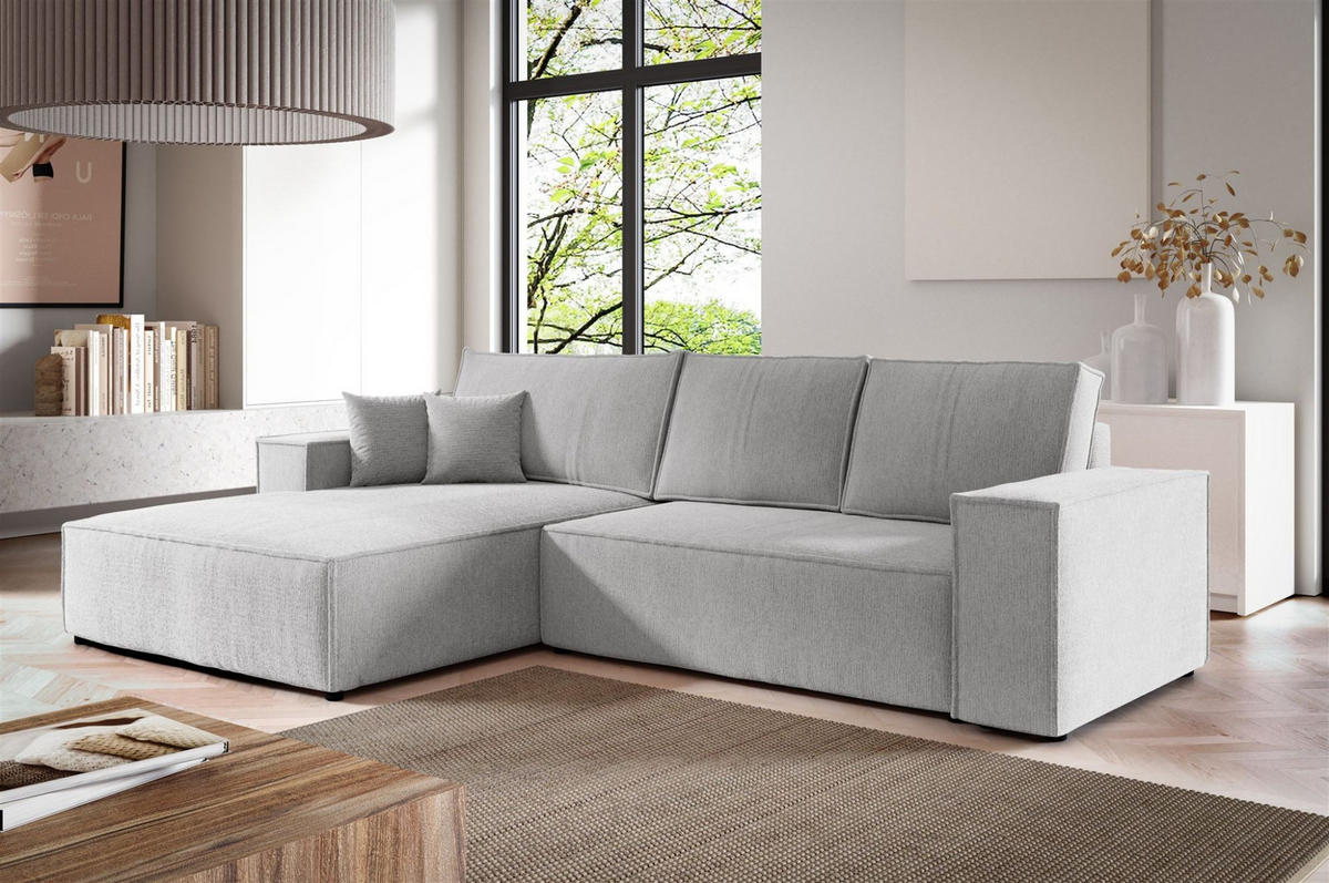 ECKSOFA Corunia In Aragon - Hellgrau, Holzwerkstoff/Textil (294/185cm) - Fun Möbel